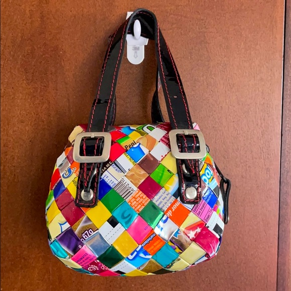 Nahui Ollin Gum Wrapper PURSE Multi Colored Woven candy paper small mini - Picture 1 of 7